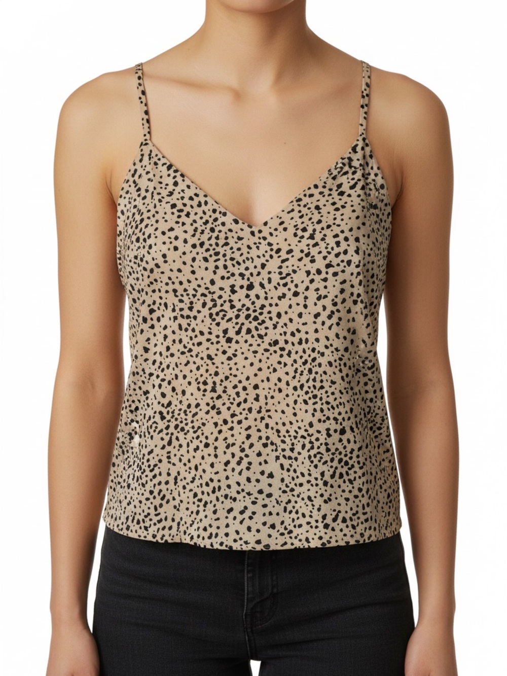 ASOS Beige Spotted V-Neck Cami with Black Print